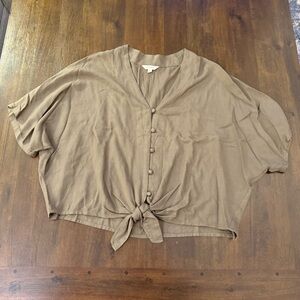 Sim and Sam Oversized Button-Down Blouse with Tie-Front